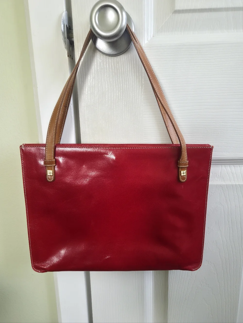 Vintage!!! Kate Spade ✨️ Red Leather Tote Bag with Tan Straps